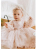 Blush Pink Pearl Embellished Tulle Flower Girl Dress Baby Girl Dress